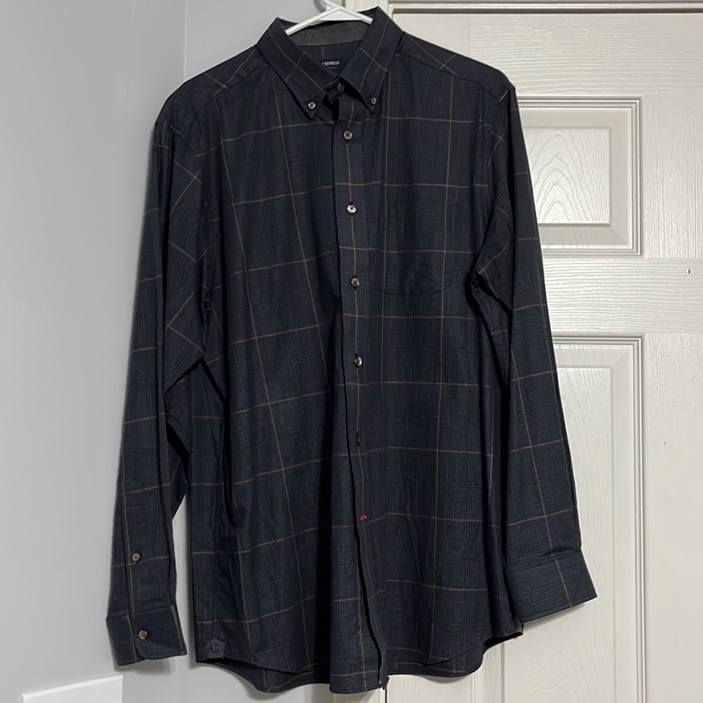 Cremieux Navy and Brown Button Down